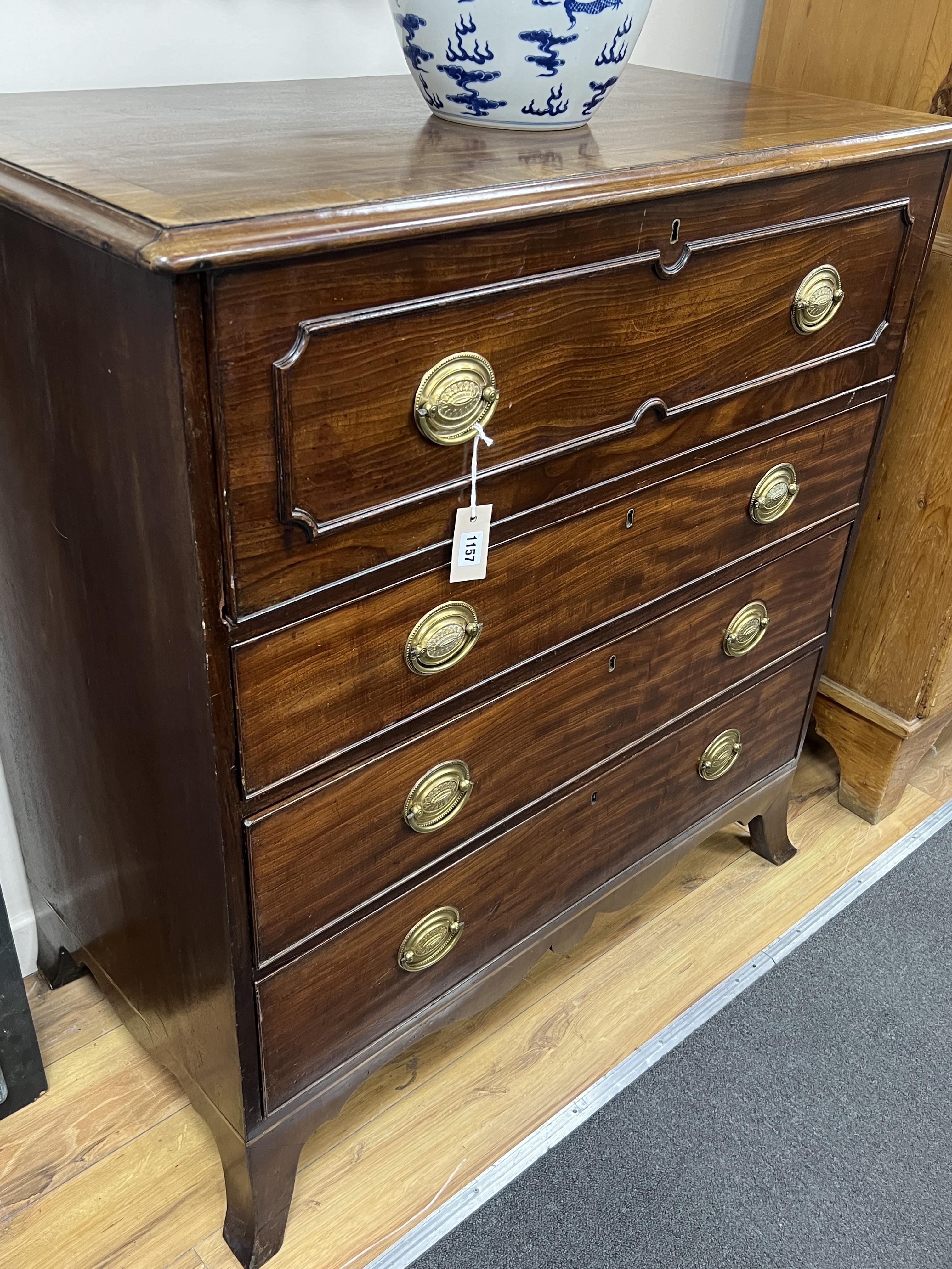 A George IV mahogany secretaire chest of drawers (modified), width 103cm, depth 52cm, height 108cm. Condition - fair